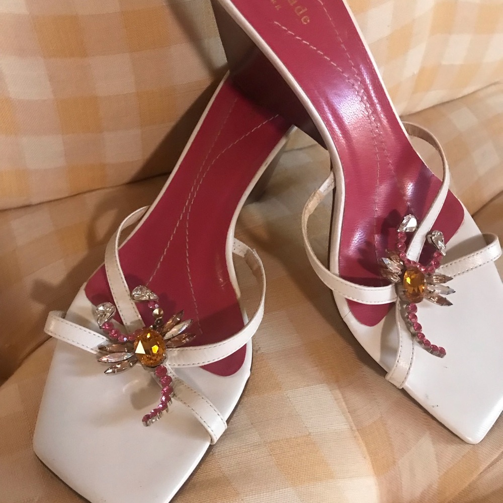 Kate Spade scorpion jeweled white sandals